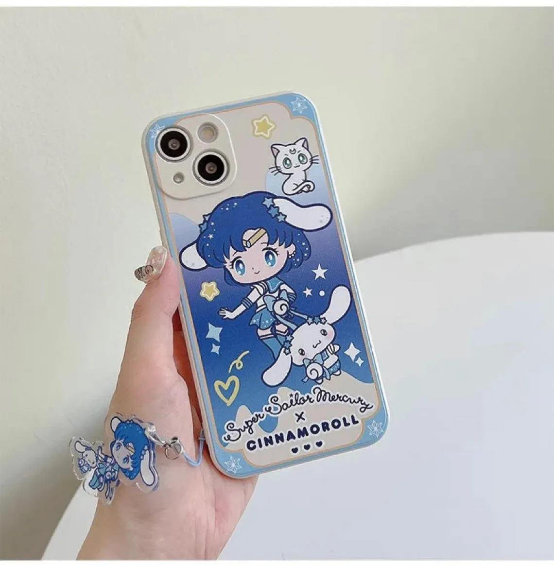 White Sailor Moon with Phone Strap KT MM KU CN PN iPhone Case 6 7 8 PLUS SE2 XS XR X 11 12 13 14 15 16 Pro Promax 12mini 13mini