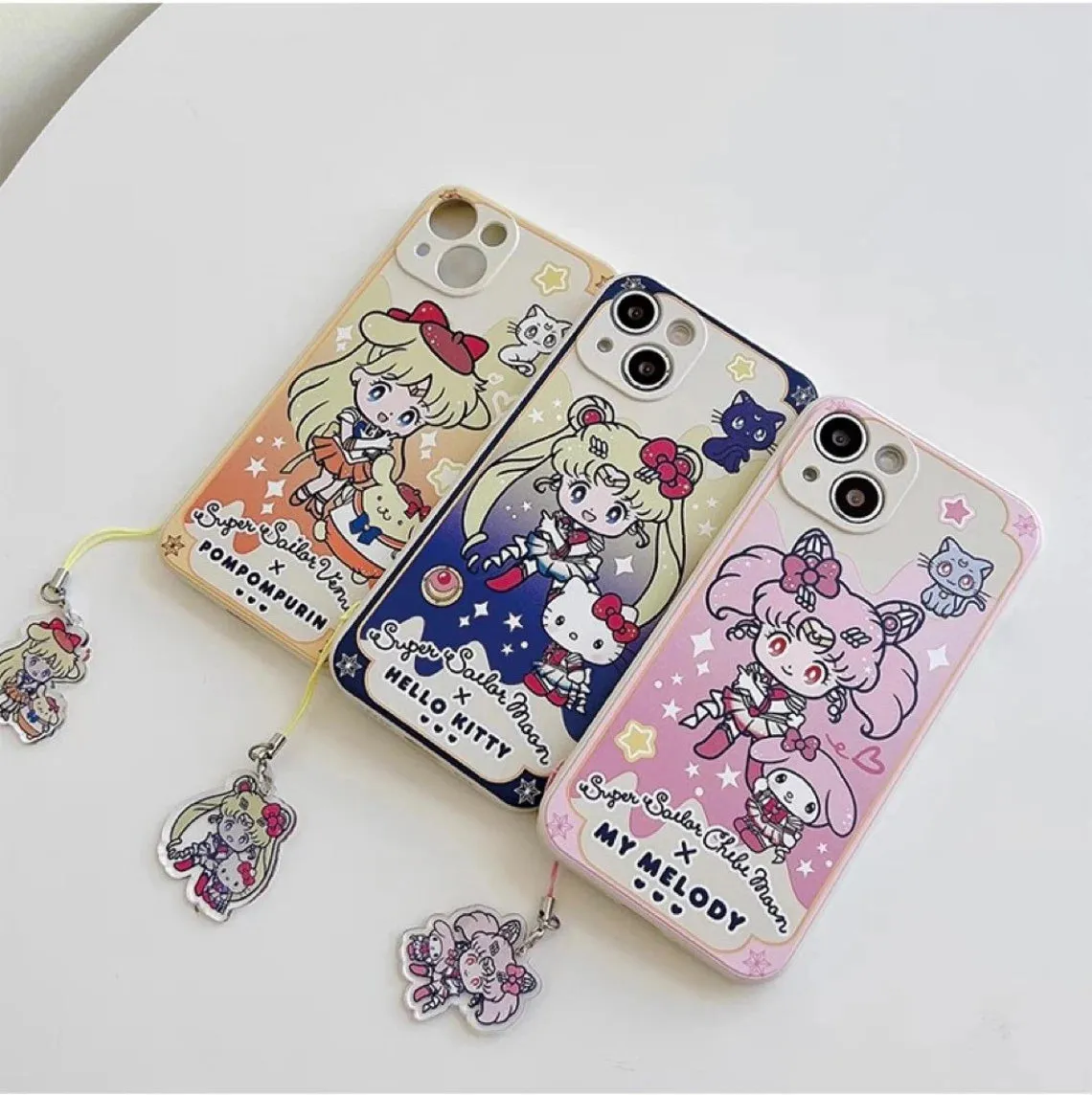 White Sailor Moon with Phone Strap KT MM KU CN PN iPhone Case 6 7 8 PLUS SE2 XS XR X 11 12 13 14 15 16 Pro Promax 12mini 13mini