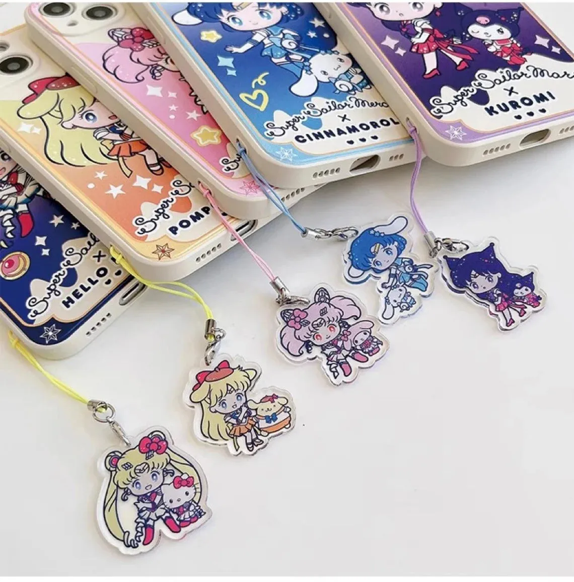 White Sailor Moon with Phone Strap KT MM KU CN PN iPhone Case 6 7 8 PLUS SE2 XS XR X 11 12 13 14 15 16 Pro Promax 12mini 13mini