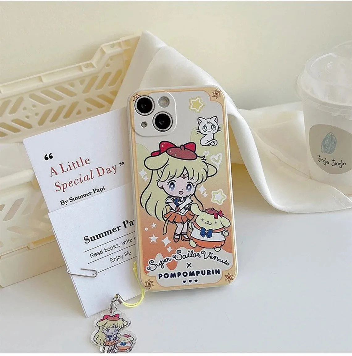 White Sailor Moon with Phone Strap KT MM KU CN PN iPhone Case 6 7 8 PLUS SE2 XS XR X 11 12 13 14 15 16 Pro Promax 12mini 13mini