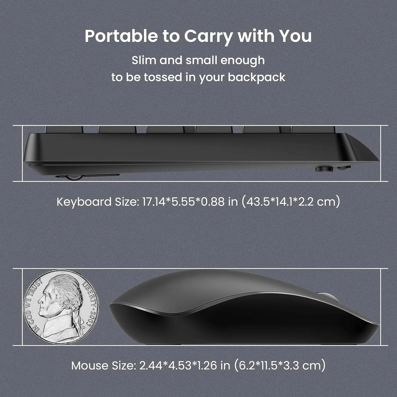 Wireless Keyboard and Mouse Combo, Slim 2.4GHz Cordless Full Size, PC230A