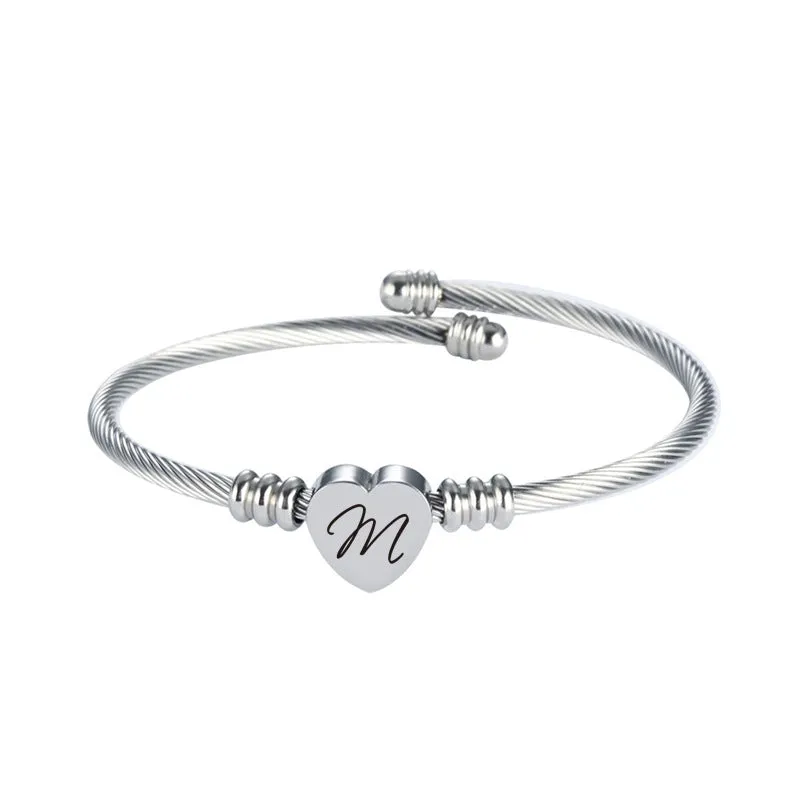 Women Heart 26 Letters Custom Name Stainless Steel Bracelet