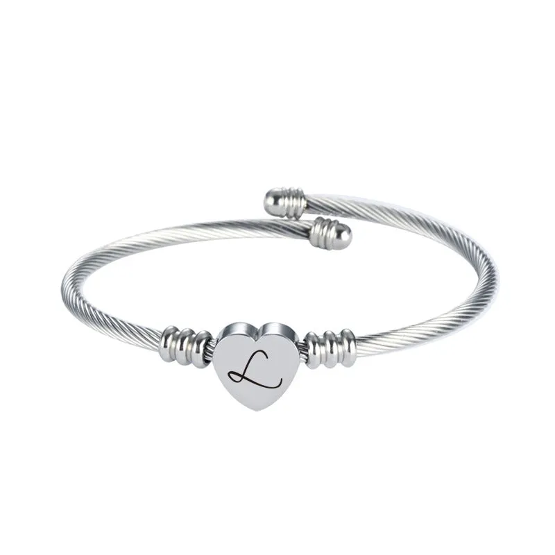 Women Heart 26 Letters Custom Name Stainless Steel Bracelet