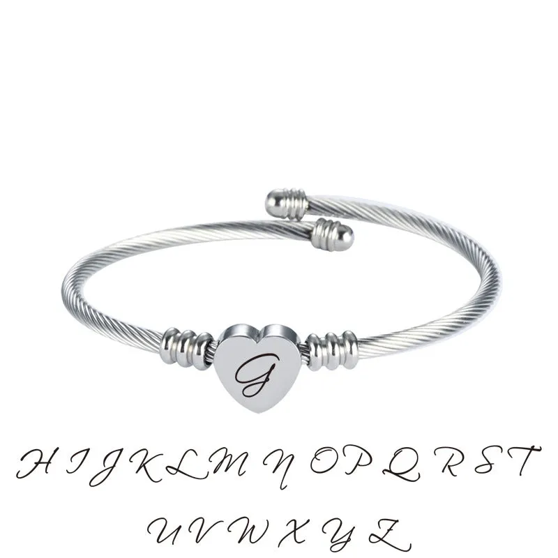 Women Heart 26 Letters Custom Name Stainless Steel Bracelet