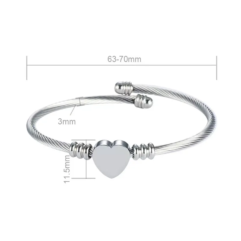 Women Heart 26 Letters Custom Name Stainless Steel Bracelet