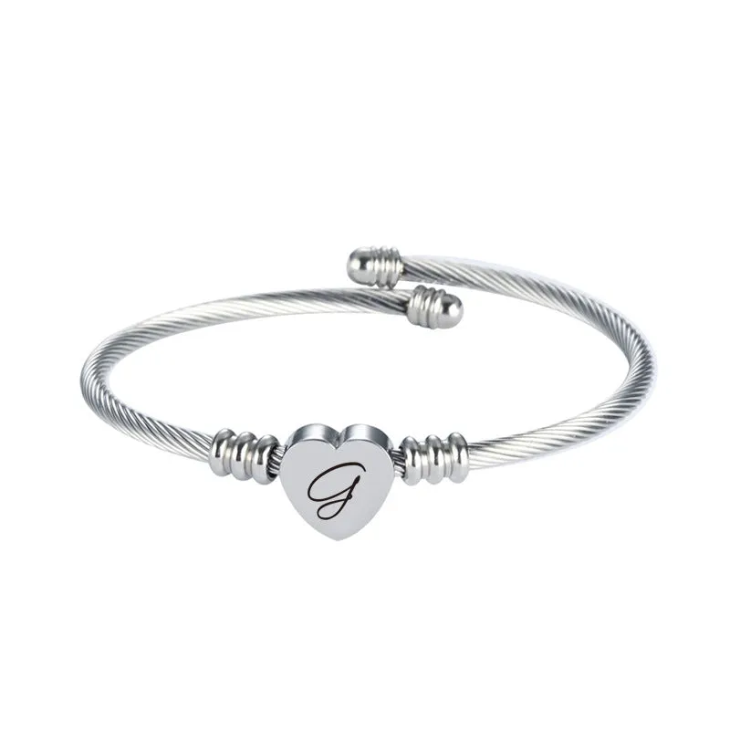 Women Heart 26 Letters Custom Name Stainless Steel Bracelet