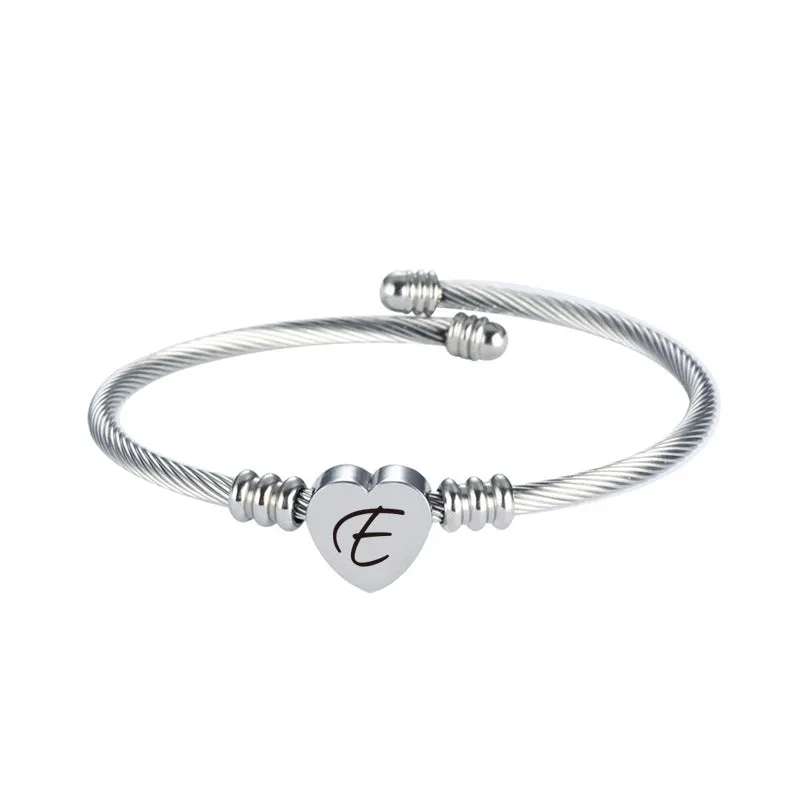 Women Heart 26 Letters Custom Name Stainless Steel Bracelet