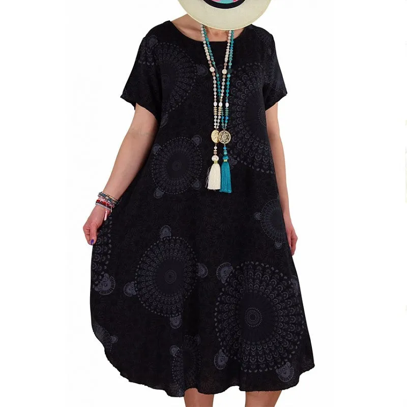 Womens Irregular Dot Print Short-sleeved Boho Loose Dress