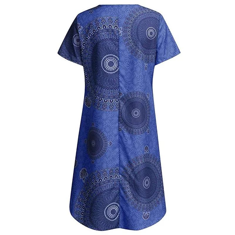 Womens Irregular Dot Print Short-sleeved Boho Loose Dress