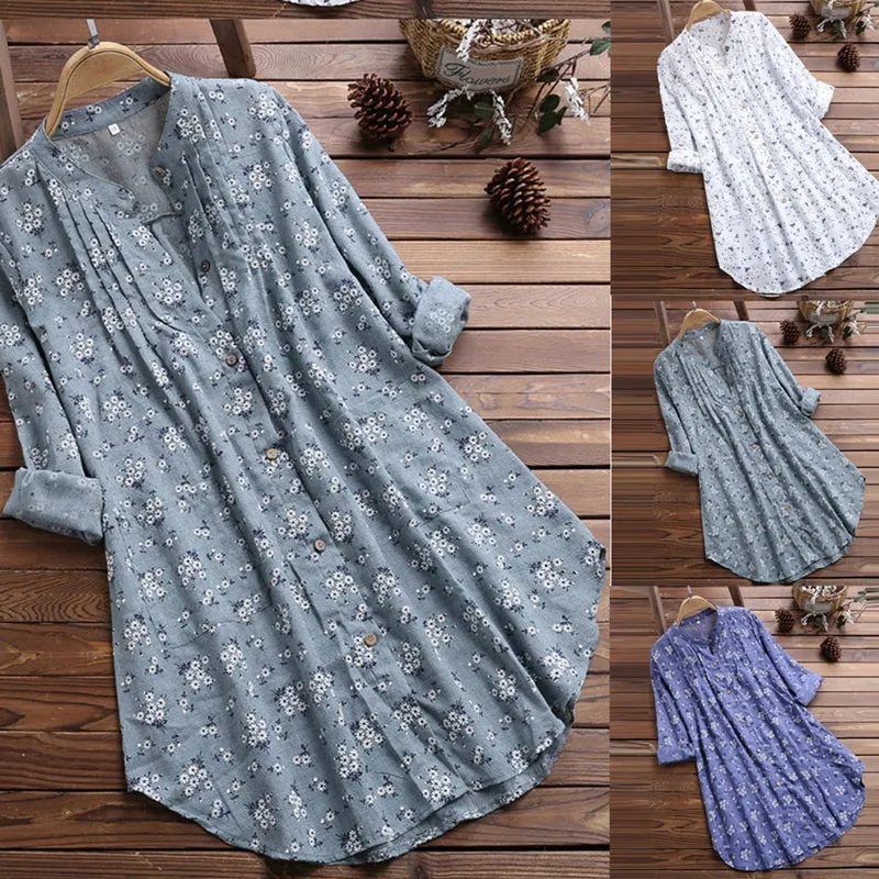 Women's Loose Casual Long Sleeve Linen Cotton Blouse