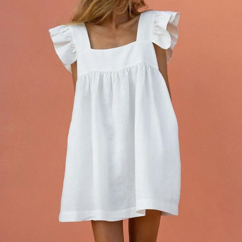 Women's Ruffled Square Collar Short Sleeve Knee Length Dress