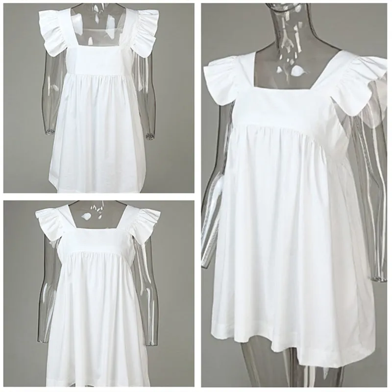 Women's Ruffled Square Collar Short Sleeve Knee Length Dress