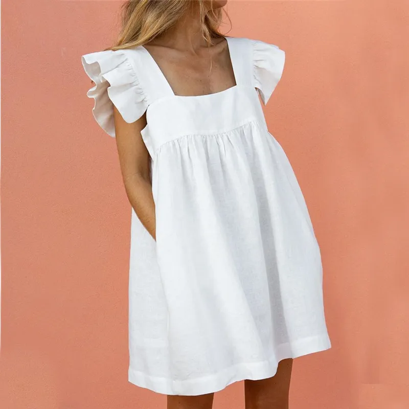 Women's Ruffled Square Collar Short Sleeve Knee Length Dress