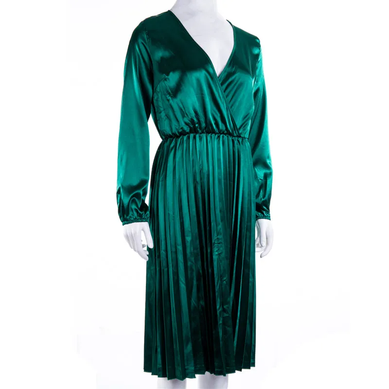 Women's Sexy Off Shoulder Pleated Satin Long Sleeve Dress