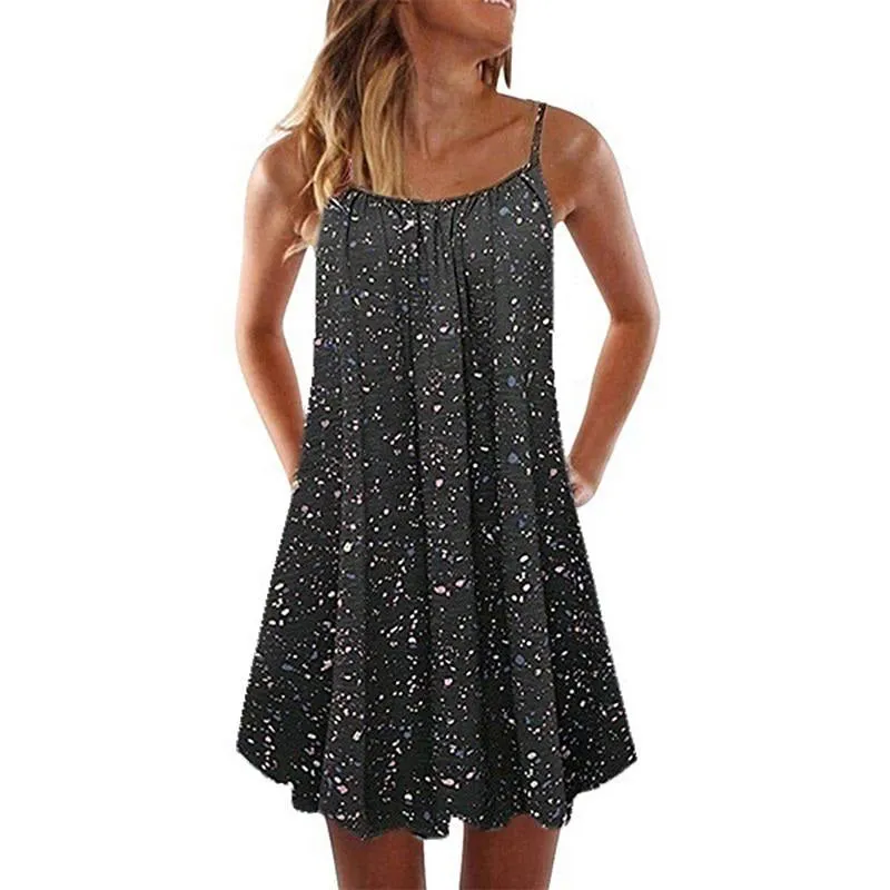 Womens Summer Sexy Floral Print Sleeveless Straps Dress