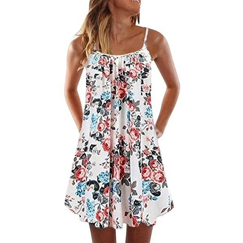 Womens Summer Sexy Floral Print Sleeveless Straps Dress