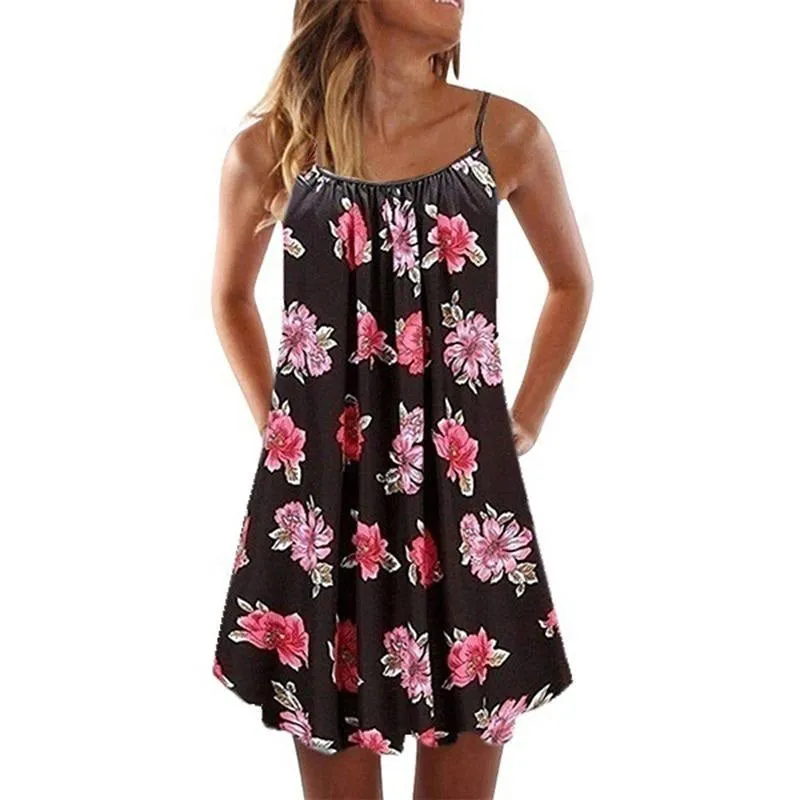 Womens Summer Sexy Floral Print Sleeveless Straps Dress