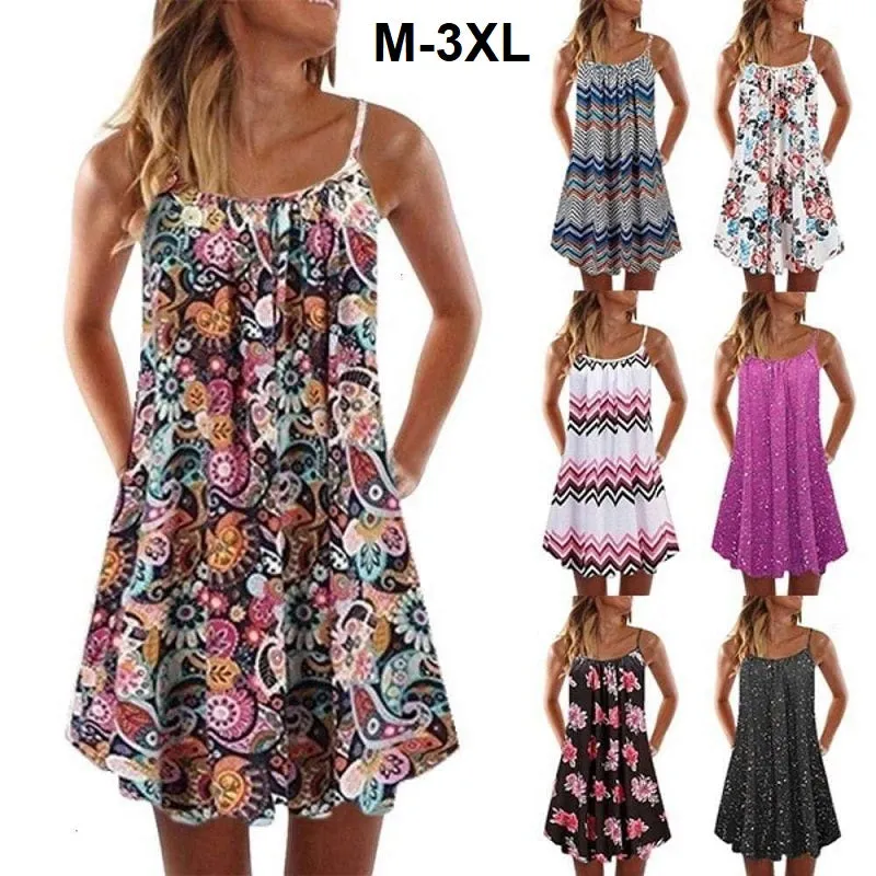 Womens Summer Sexy Floral Print Sleeveless Straps Dress