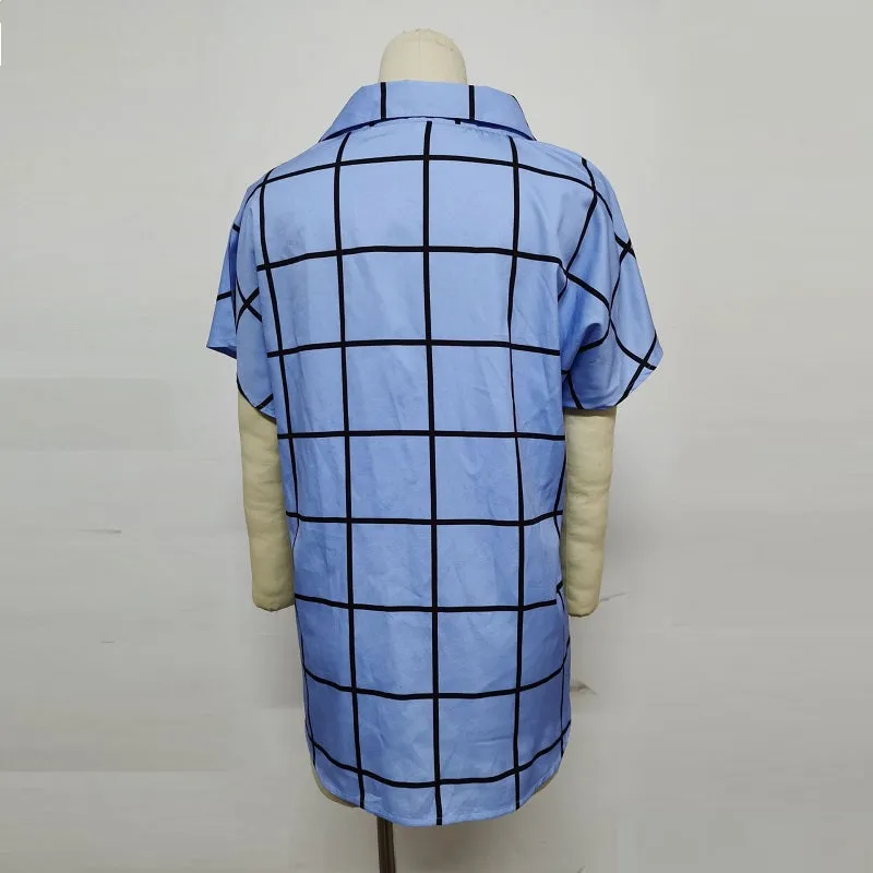 Womens V-Neck Plaid Print Short Sleeve T-Shirt with Pocket