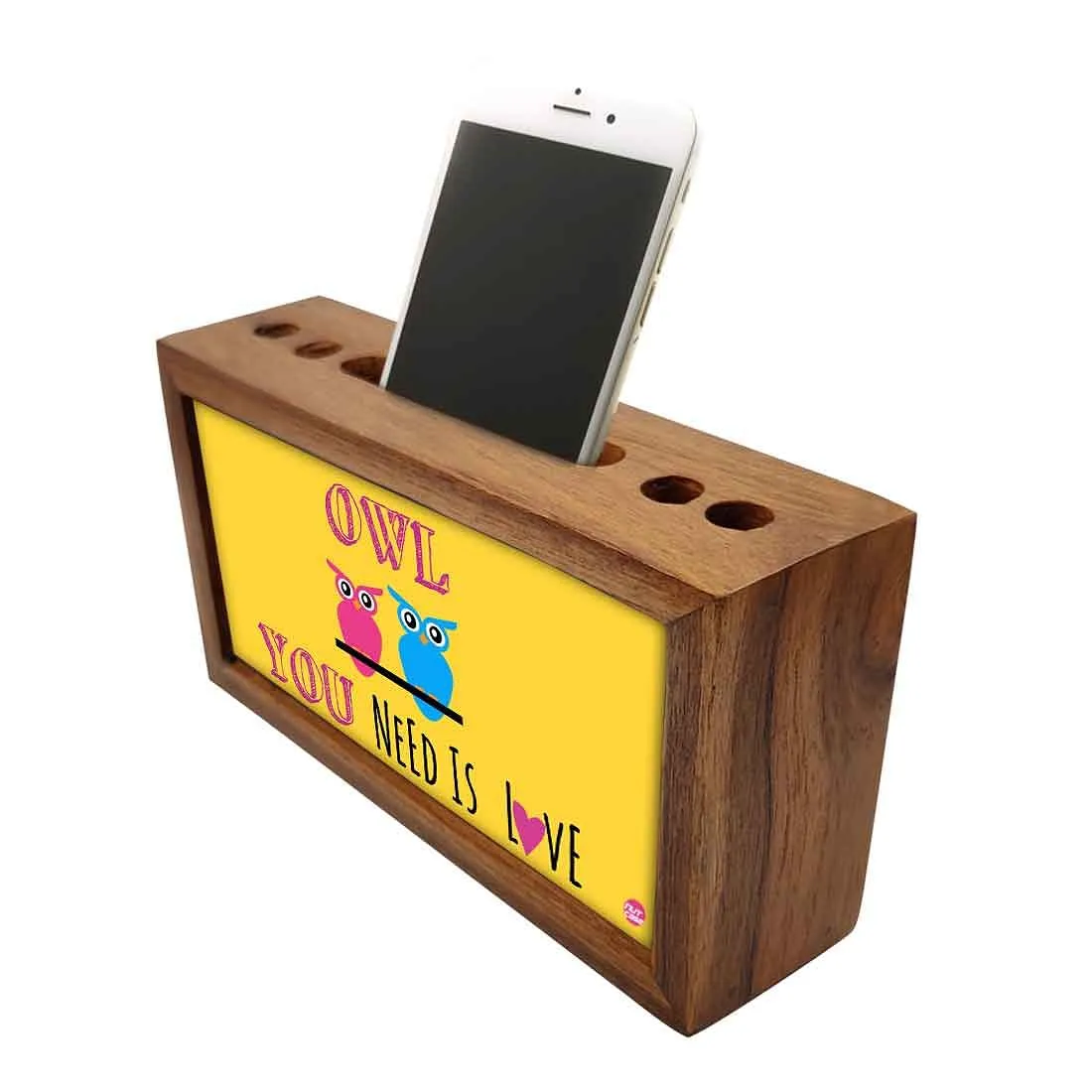 Wooden desk caddy Pen Mobile Stand - Owl You Need Is Love