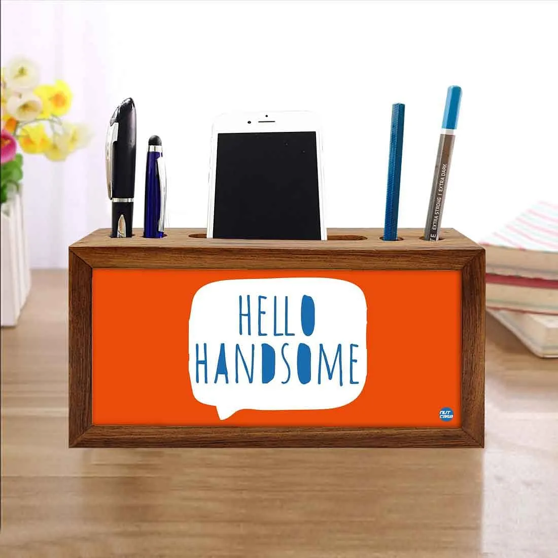 Wooden pen and pencil holder - Hello Handsome