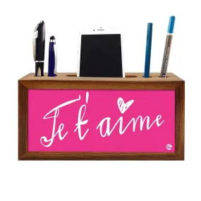 Wooden Phone and Pen Holder Table Organizer for Office - Je t'aime