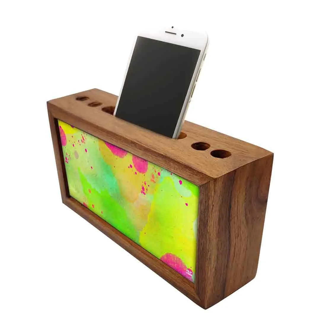 Wooden Stationery Organizer Pen and Mobile Stand Holder - Watercolors Paint