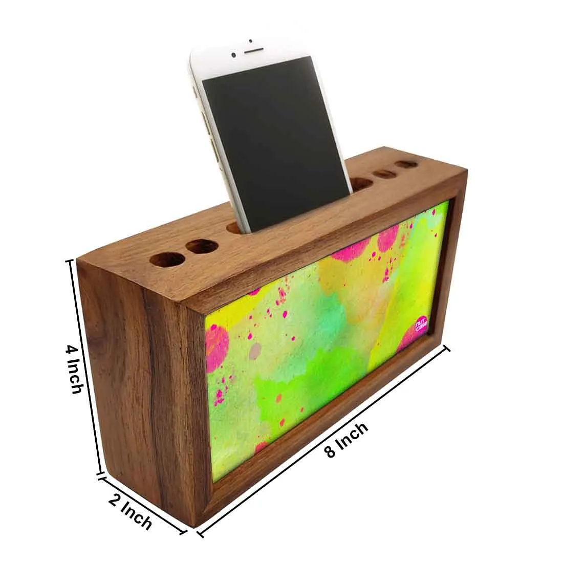 Wooden Stationery Organizer Pen and Mobile Stand Holder - Watercolors Paint