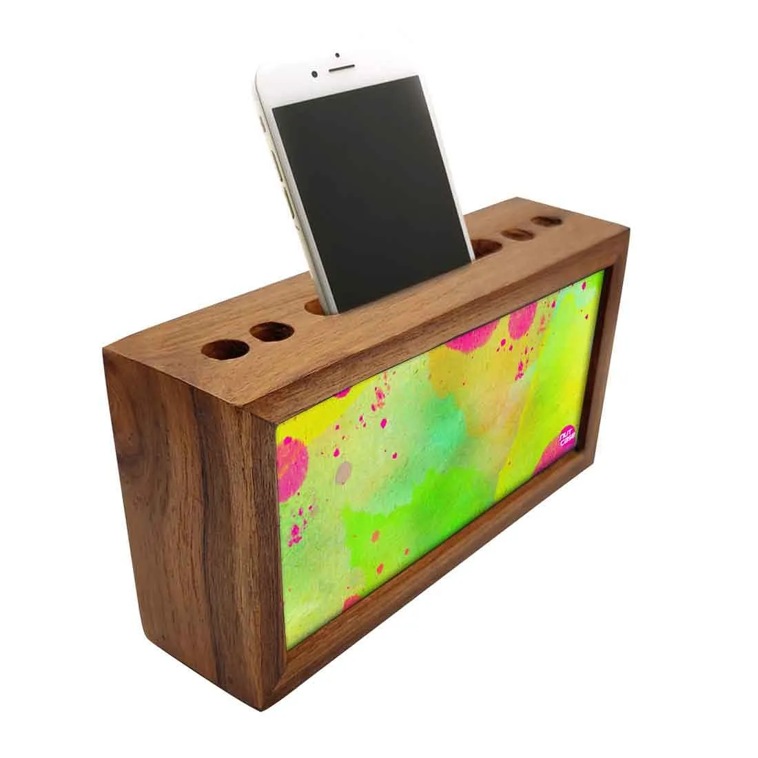 Wooden Stationery Organizer Pen and Mobile Stand Holder - Watercolors Paint