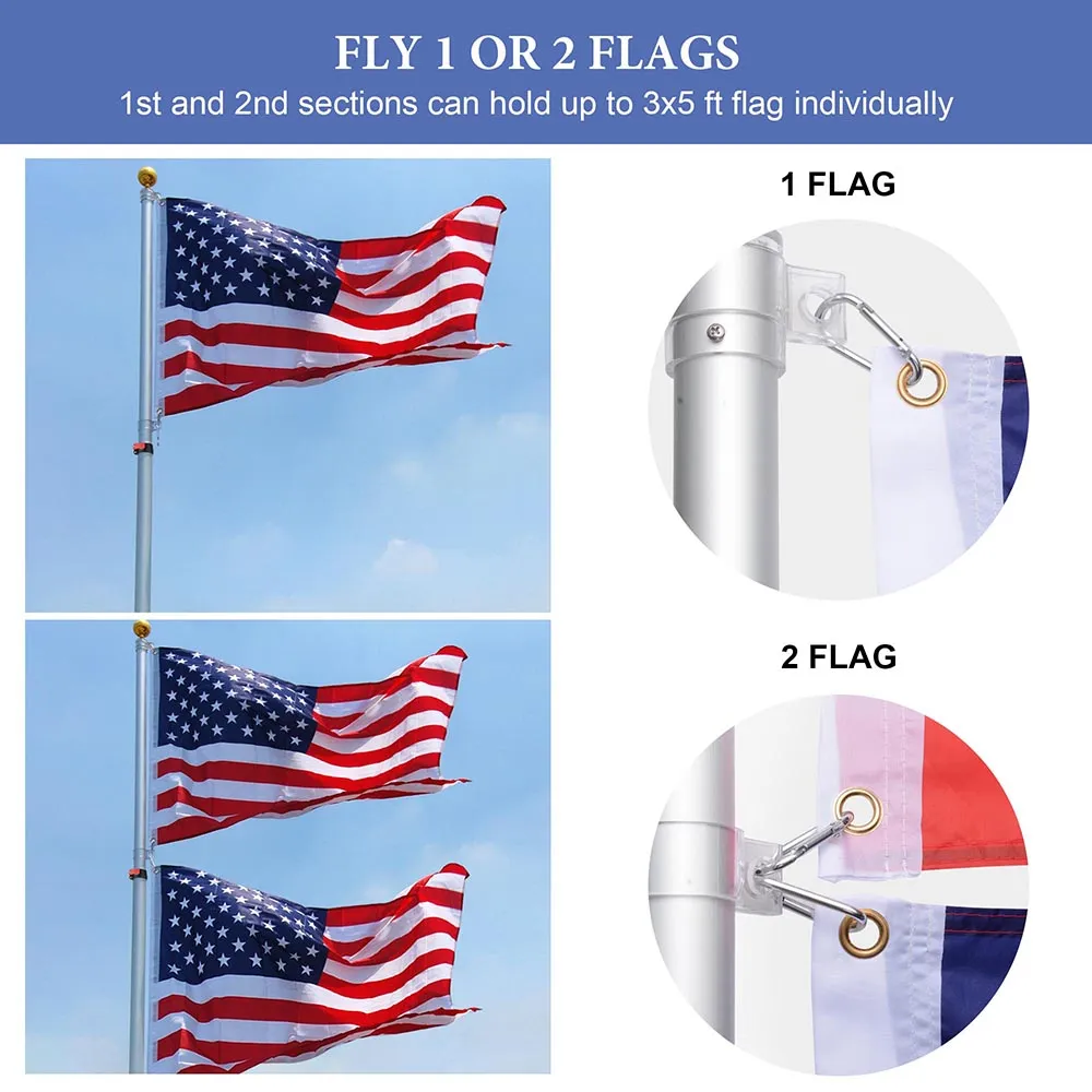 Yescom 20ft Telescopic Flag Pole with Light