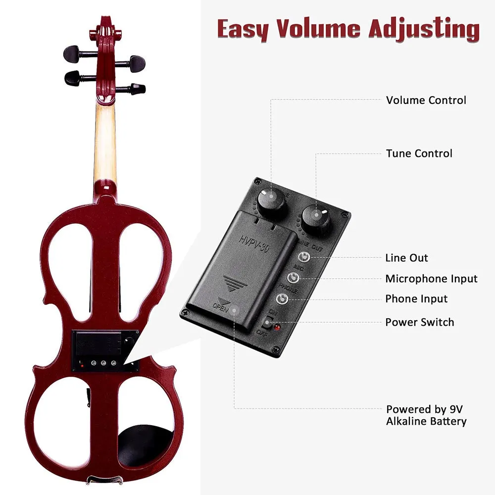 Yescom 4/4 Full Size Electric Violin Bow Headphone Case Set