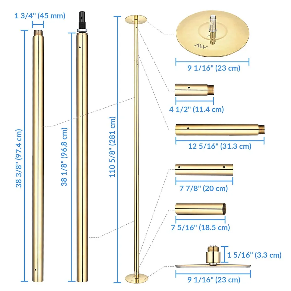 Yescom 9.25FT Golden Portable Spinning Dance Pole D45mm