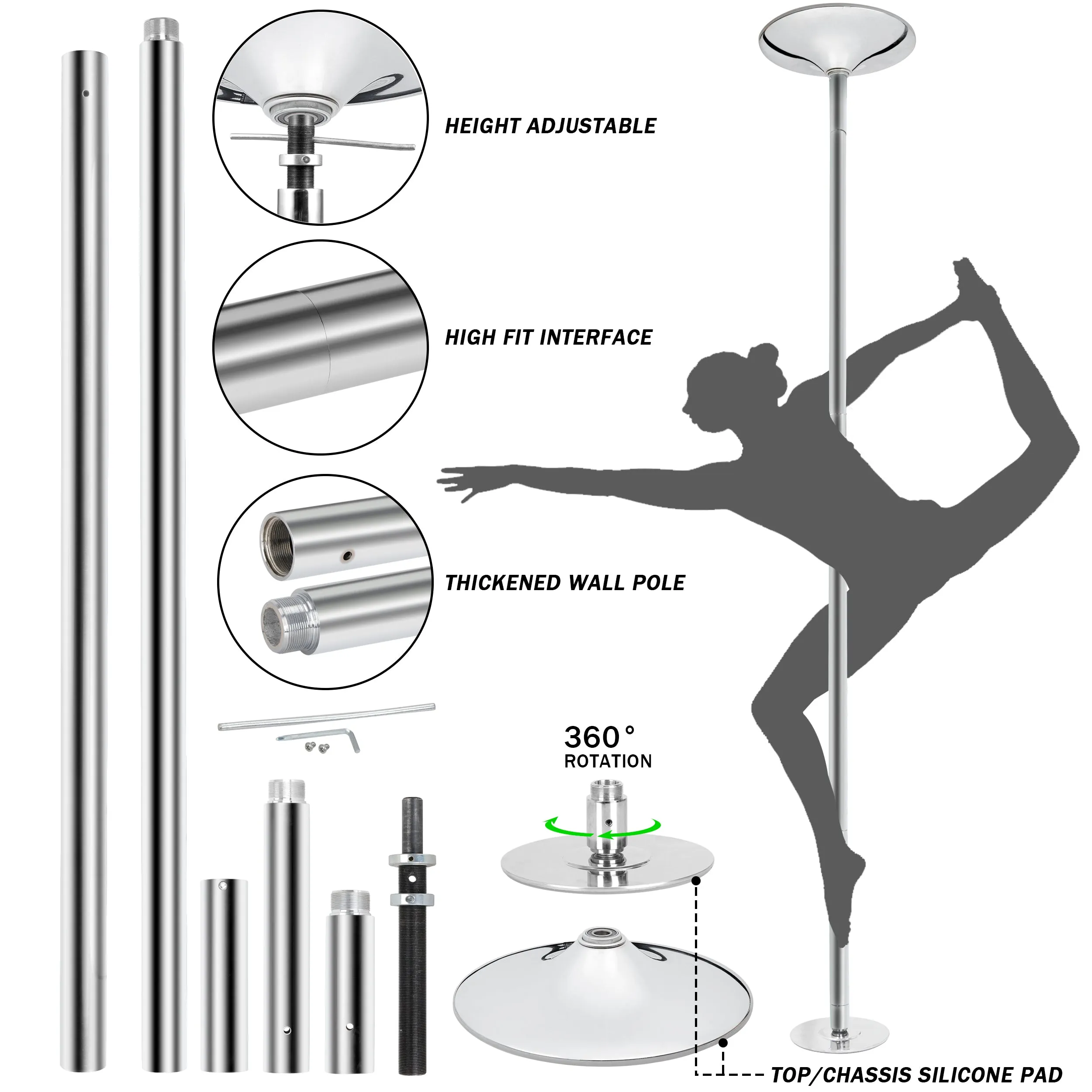 ZENY™ Spinning Dancing Stripper Pole Kit For Fitness Exercise Gym