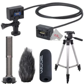 Zoom ECM-3 9.8' Extension Cable for Mic Capsule with Action Camera Mount   Zoom SSH-6 Stereo Shotgun Microphone Capsule    ZOOM WSS-6 Windscreen For SSH6 and SSH-6 Shotgun Mic Capsules   Tall Tripod