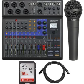 Zoom LiveTrak L-8 Portable Podcast 8-Track Digital Mixer Recorder   Behringer XM8500 Microphone Kit